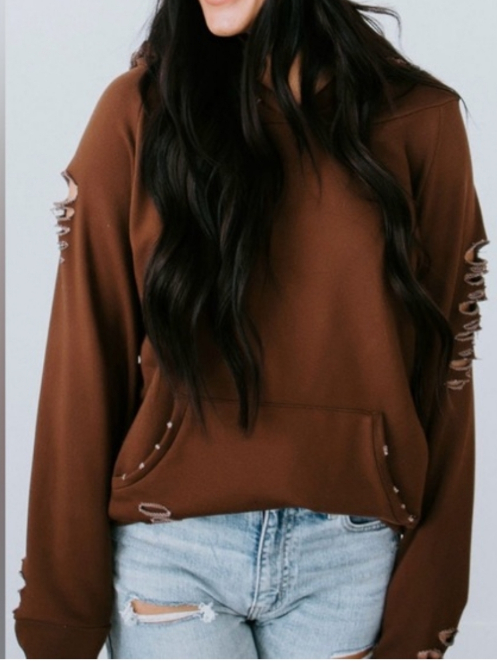Chelsea Deboer by Lily & Lottie Distressed Oversized Hoodie In Brown Size S